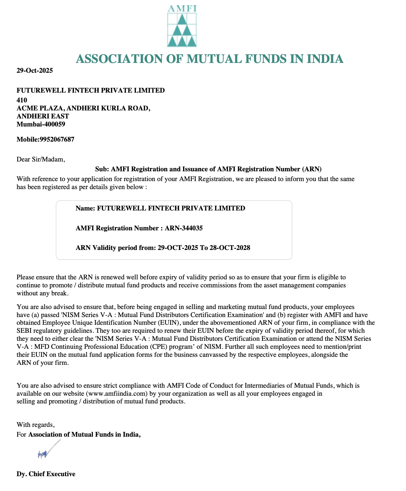 AMFI Registration Certificate